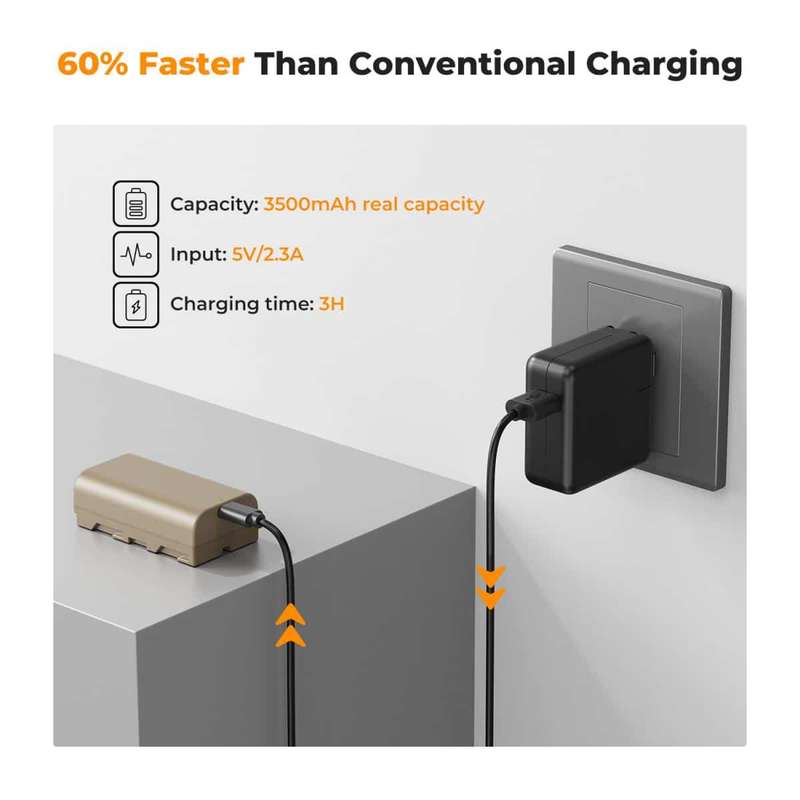 K&F NP-F550 Camera Battery for Sony with USB-C Charging Port | KF28.0035