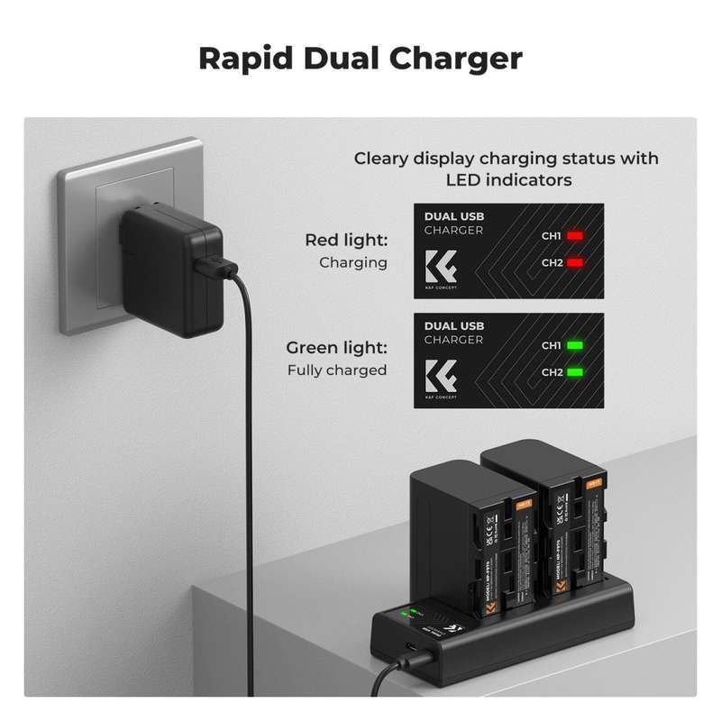 K&F Sony NP-F970 Battery Kit - 2 Batteries and Dual Charger | KF28.0047