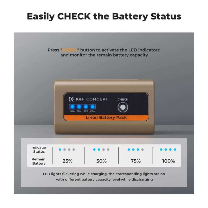 K&F NP-F970 Camera Battery for Sony with USB-C Charging Port | KF28.0036