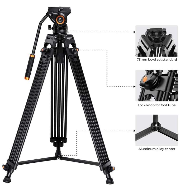 K&F Core-Director Video Tripod with 75mm Bowl and Fluid Head | KF09.121