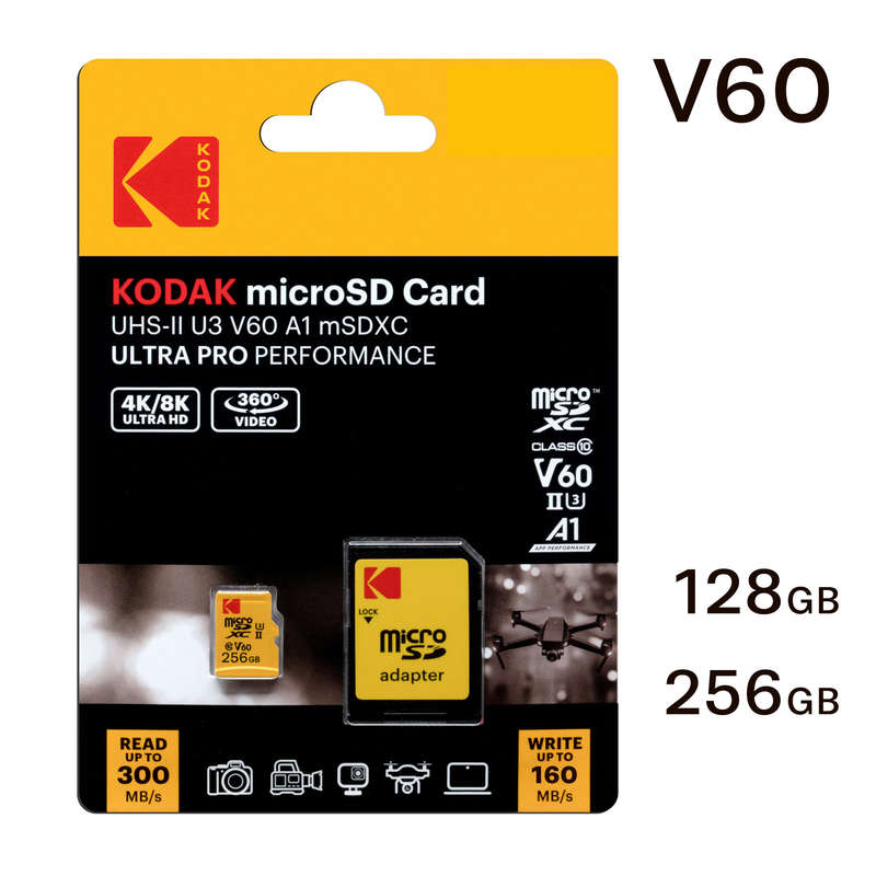 Kodak 128GB MicroSD Card Ultra Pro with UHS-II U3 V60 for 4k or 8k Capture