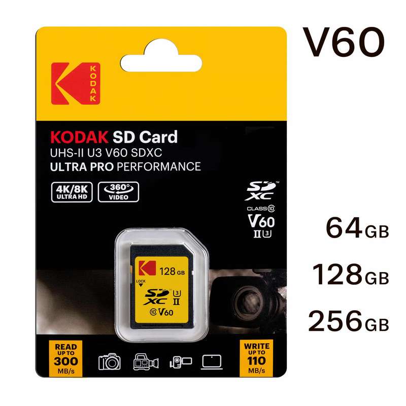 Kodak 128GB microSD Card Ultra Pro with UHS-II U3 V60 for 4k or 8k Capture