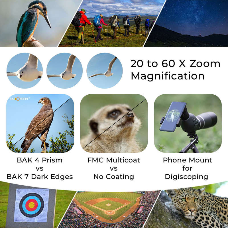 K&F 20-60X Spotting Scope with Smartphone Mount and Mini Tripod | KF33.033