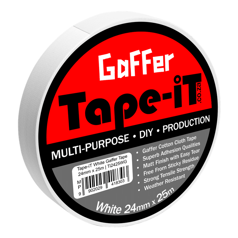 Tape-iT Carton with 24 Rolls of White Gaffer Tape 24mm x 25m | Ti2425WG24
