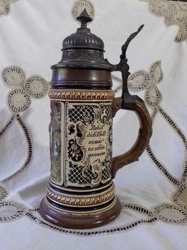 Antique Ceramic German Beer Stein with impressed marks - 2kg