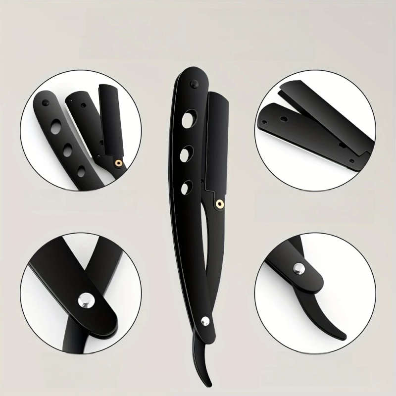Foldable Hair Blade Barber Straight Razor & 10 Blades