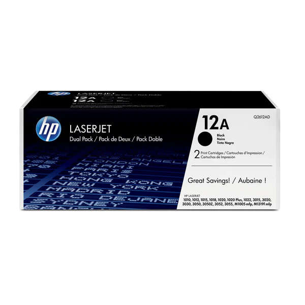 HP LaserJet 1018, 3050 Original Black Dual Pack Toner Cartridges 12A