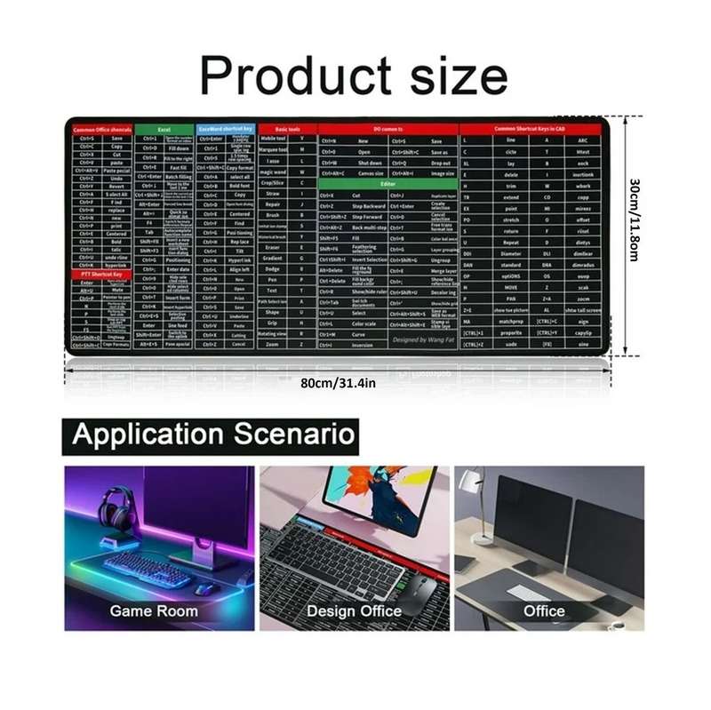 Anti-Slip Base Extended Mouse Pad-Shortcut Keys