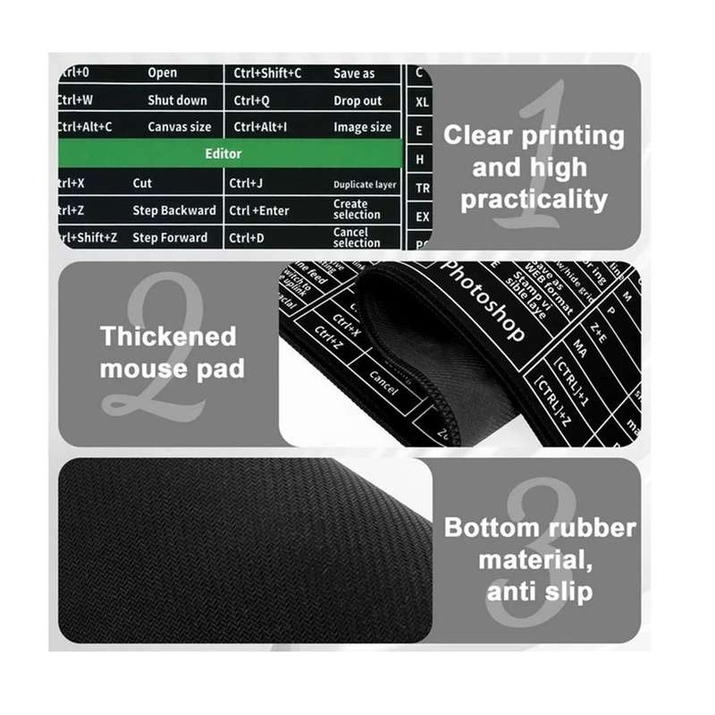 Anti-Slip Base Extended Mouse Pad-Shortcut Keys