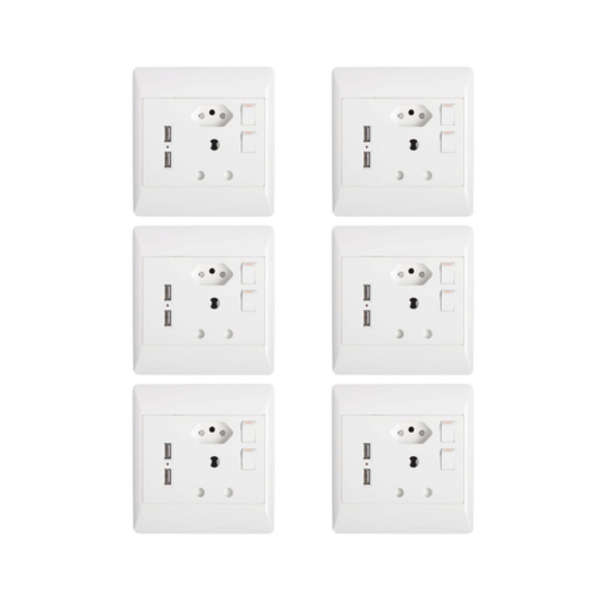 Redisson 16A Double Wall Socket with 2 USB Slots (4x4) - Set of 6
