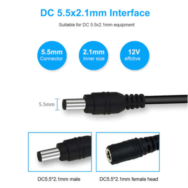 Set of 2 DC 10M Black Power Extension Cable
