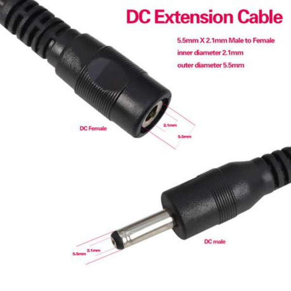 Set of 2 DC 10M Black Power Extension Cable