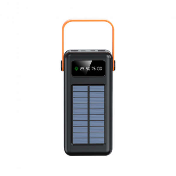 50000mAh Fast Charging Portable LED Solar Power Bank With Built-in 4 Cables - Black