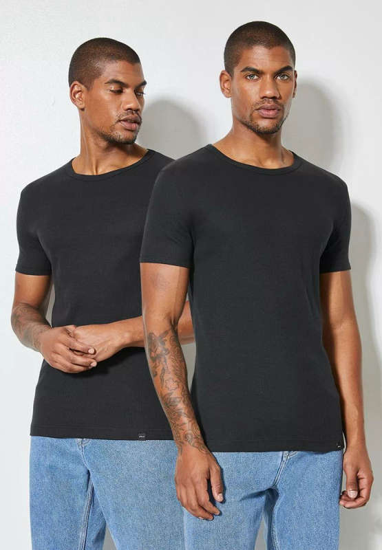 SUPERBALIST LABEL Plain Rib Muscle Fit Crew Neck T-Shirt Black Bulk Stock Available