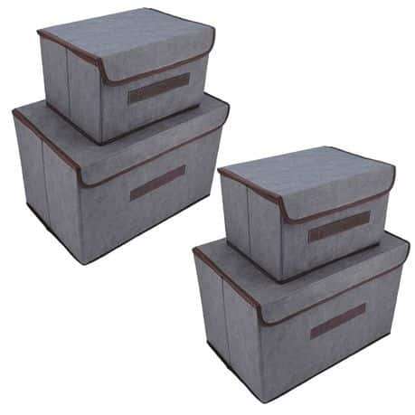 Collapsible Storage Box with Lid-Set of 4 2x7L & 2x19L Beige