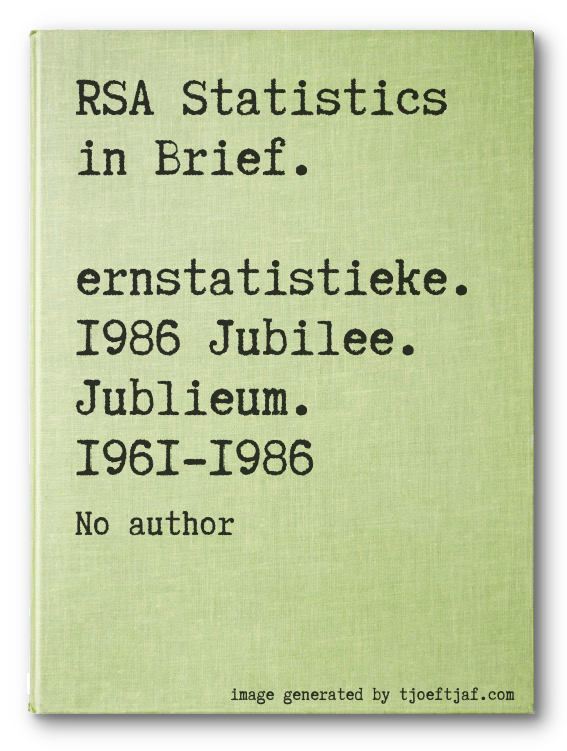 RSA Statistics in Brief. Kernstatistieke. 1986 Jubilee. Jublieum. 1961-1986