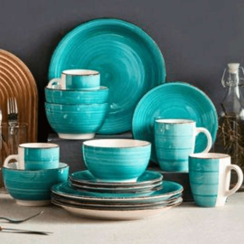 Modern Stoneware Dinnerware Set - 16-Piece, Includes 4 Dinner Plates, 4 Side Plates, 4 Bowls, and...