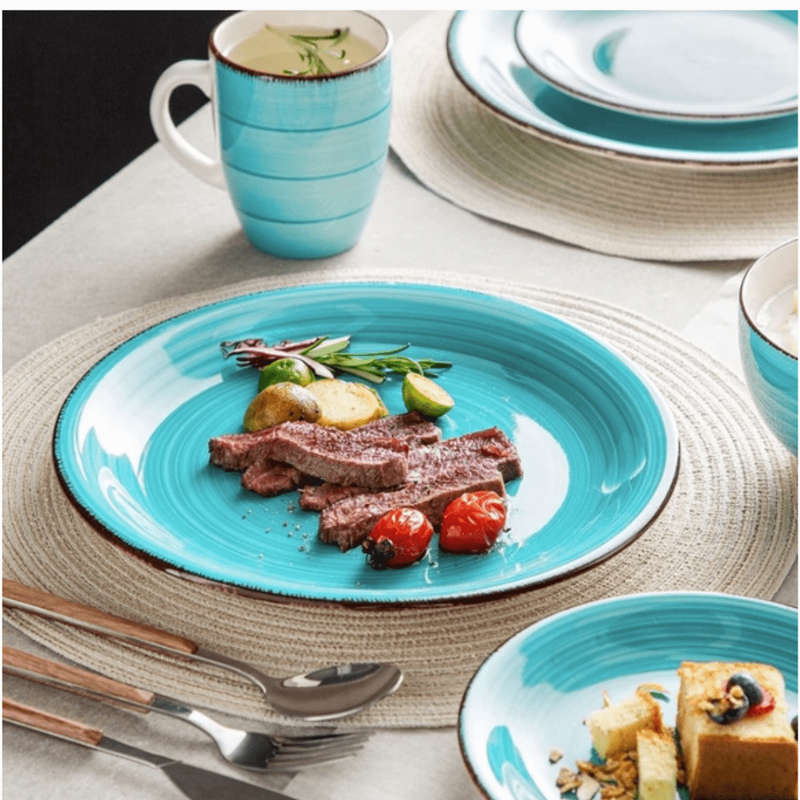 Modern Stoneware Dinnerware Set - 16-Piece, Includes 4 Dinner Plates, 4 Side Plates, 4 Bowls, and...