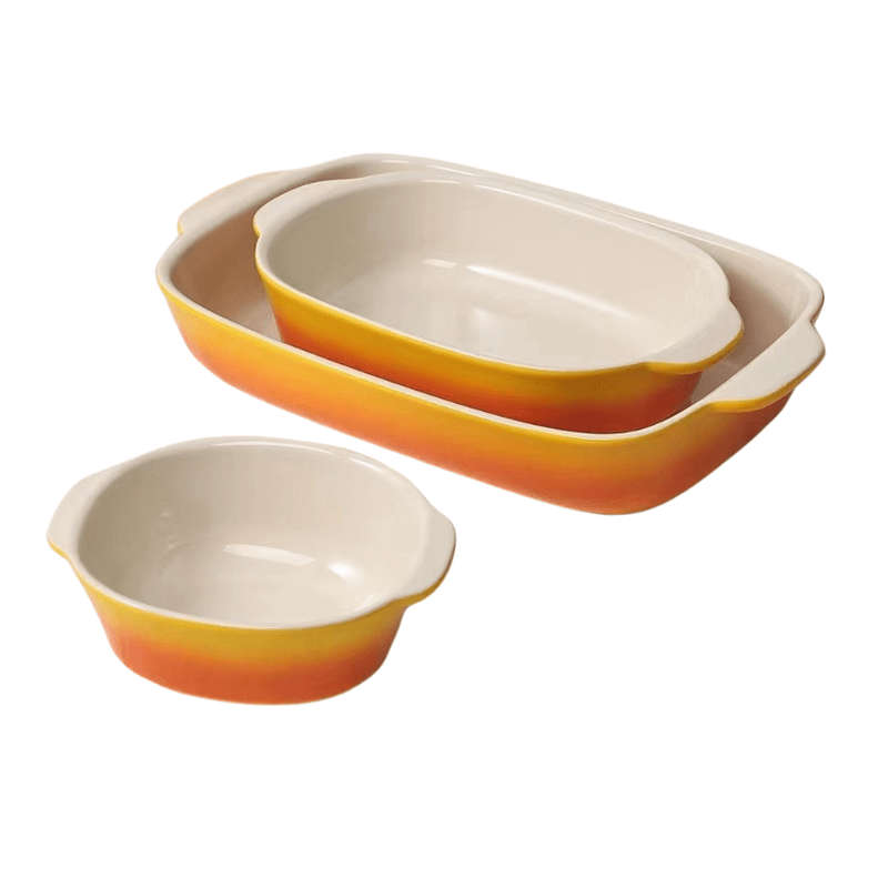 3-Piece Modern Ceramic Rectangular Bakeware Set - 0.5L, 1.4L, 2.8L
