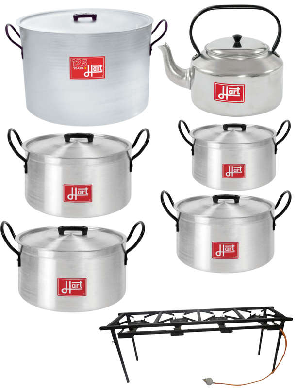 Catering Essentials: 7-Piece Combo Set with 50L, 36L, 21L, 12L, 5L Pots, 4-Plate Gas Stove, and 7...