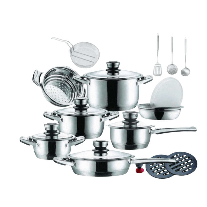 21 Piece Stainless Steel Cookware Set with Cooking Spoons