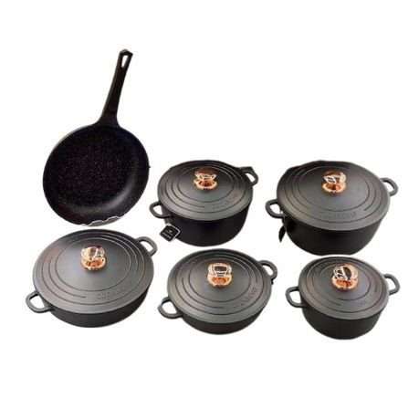 Mate Black- Haus Rolland 11-Piece Cookware Set  Elegant Gold Handle Collection