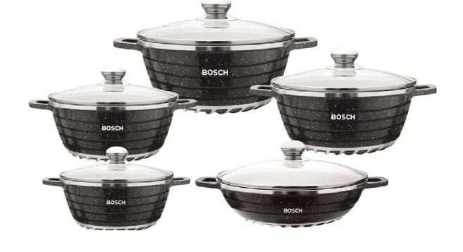 BOSCH 10-Piece Granite Cookware Set  Durable, Non-Stick, and Stylish