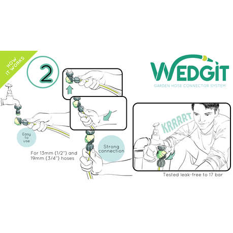 WEDGIT Tough Garden Hose Connector Starter Set for 19mm (3/4") Hose