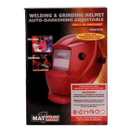 Matweld - Welding and Grinding Helmet - Auto Darkening and Adjustable (Red)