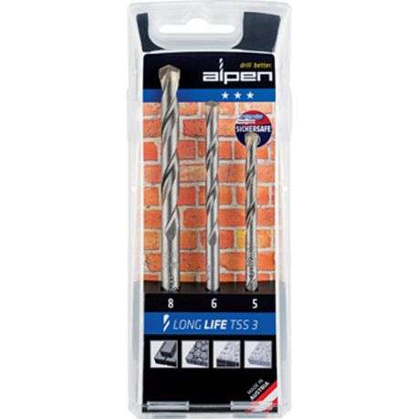 Alpen Masonry Drill Bit Set 3 Piece Long Life 5 6 8