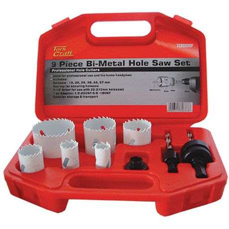 Tork Craft Holesaw Set 9Pc In Case Bi-Metal 19 22 29 38 44 57mm