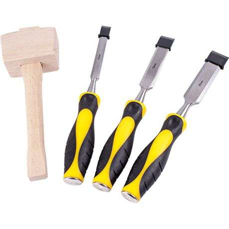 Tork Craft Chisel Set Wood 3 Piece Plus Wooden Mallet Blister