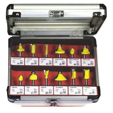 Tork Craft ¼ Inch 12pc router Bit Set in Aluminium and Glass Case