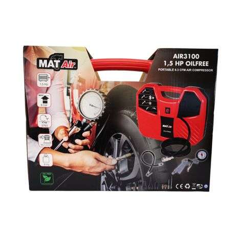 MatAir - Portable 6.3 CFM Air Compressor - 1,5 HP Oil Free (AIR3100)