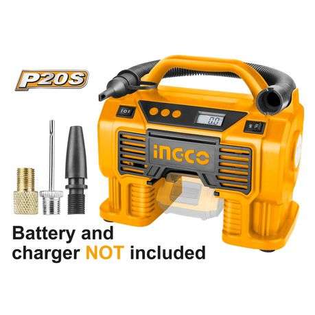 INGCO - Auto Air Compressor with Adaptors (Lithium-Ion - P20S Range)-20V