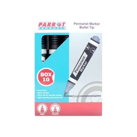 Parrot Products Permanent Markers (Bullet Tip - Box 10 - Black)