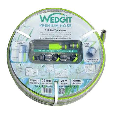 Wedgit Premium Garden Hose 19mm (3/4") 25m 28bar with Connector Starter Set