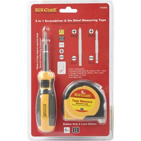 6 In 1 Screwdriver &amp; 5Mt Steel Measuring Tape
