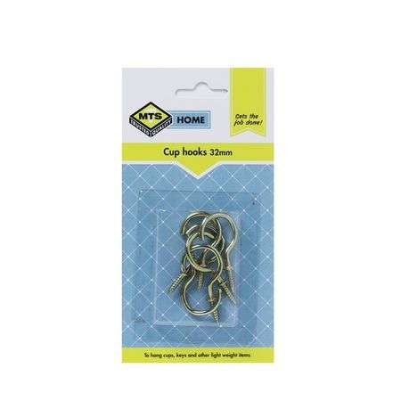 MTS Home Cup Hooks 32mm Brass 6Pc