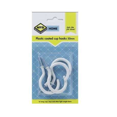 MTS Home  Cup Hooks 50mm P/Coated 4 Pieces