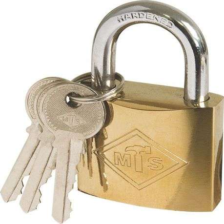 MTS Padlock  Brass/Pl 50mm D/Blist Wz362