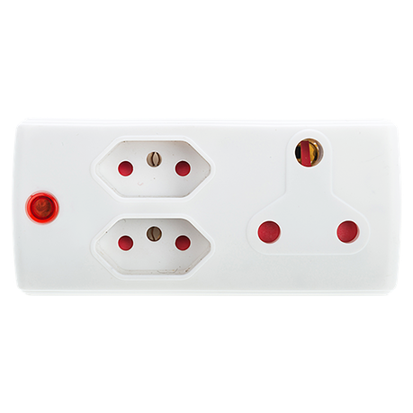 Electricmate 1x16Amp+2x5Amp 3Pin Adaptor - White