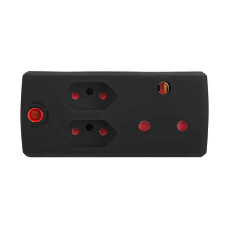Electricmate 1x16Amp+2x5Amp 3 Pin Adaptor Black