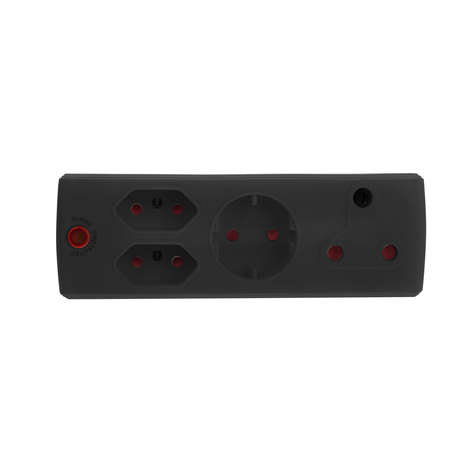 Electricmate 1X16AMP+1XSKO+2x5 3 Pin Adaptor - Black