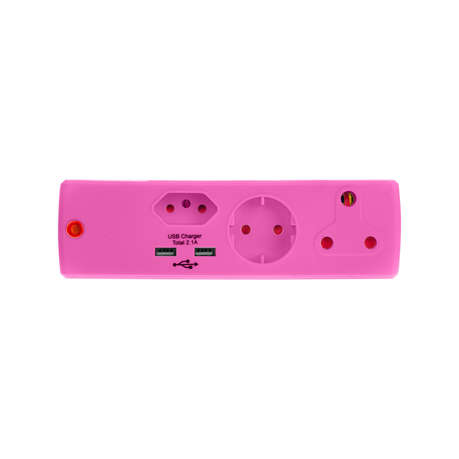 Electricmate 1X16Amp+1xSKO+1x5 3Pin+2.1USB Pink