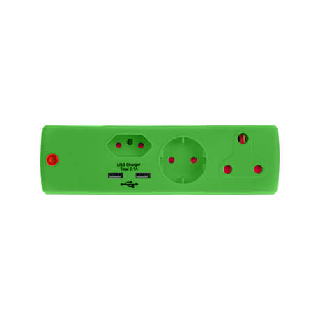 Electricmate 1X16+1xSKO+1x5 3Pin+2.1 USB Adaptor Green