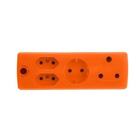 Electricmate 1 x 16amp + 2 x 3 Pin Euro + 1 x Schuko Adaptor Loose Orange