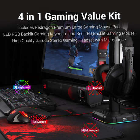 Redragon 4in1 RGB Gaming Keyboard, Mouse, Mouse Pad &amp; Headset Combo