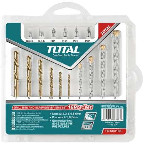 Total Tools Drill Bits And Screwdriver Bits Set 16Pcs (2 Sets)