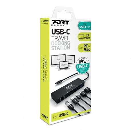 Port Connect Type-C Office &amp; Travel Docking Station - Black